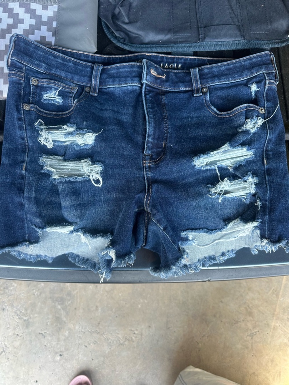 Dark Blue Distressed Denim Shorts
